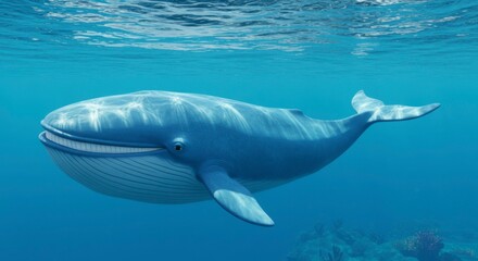 Fototapeta premium Blue whale swimming in ocean