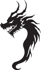 Naklejka premium Dragon tattoo design, vector illustration, Dragon logo, black and white illustration of a stylized dragon, transparency background.
