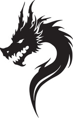 Dragon tattoo design, vector illustration, Dragon logo, black and white illustration of a stylized dragon, transparency background.