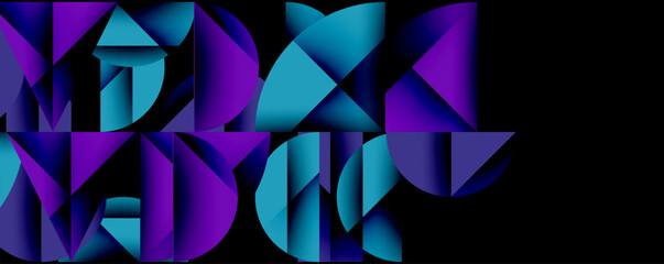 Fototapeta premium Abstract geometric shapes, vibrant purple, turquoise hues. Modern design, dynamic composition, dark background creates contrast.