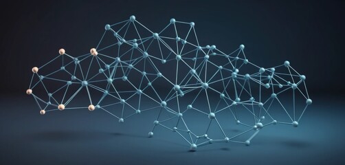 A complex molecular structure featuring numerous interconnected molecules, showcasing intricate bonds and diverse shapes, set against a soft gradient background.