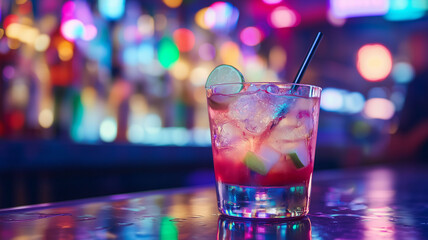 Close-up of a cocktail being served at a Las Vegas nightclub with vibrant lights and a lively ambiance (11)