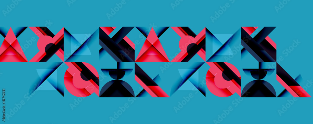 Aufkleber Abstract geometric pattern. Red, black, cyan shapes repeat creating dynamic visual texture. Minimalist design, modern aesthetic.