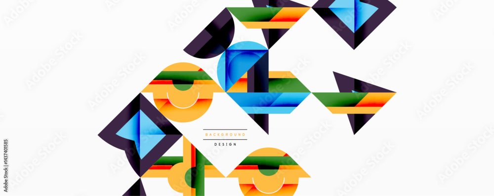 Aufkleber Abstract geometric shapes overlap, creating vibrant colorful design. Modern background elements suggest dynamic composition.