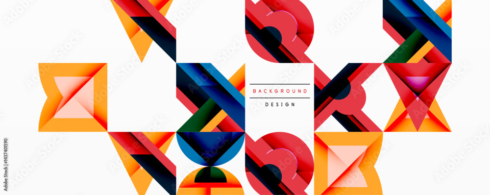 Aufkleber Abstract geometric shapes overlap, creating vibrant colorful design. Modern composition with red, orange, blue elements.