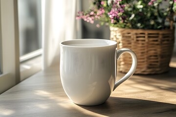 Blank White ceramic mug side view Isolated