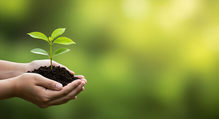 A hand gently holding a young green sprout, symbolizing new life and growth in nature's care