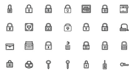 Icon sheet, simple shapes, Cyber Security Lock icons