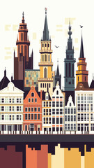 Fototapeta premium Antwerpen Belgium Retro City Poster with Abstract Landmarks and Minimalist Skyline