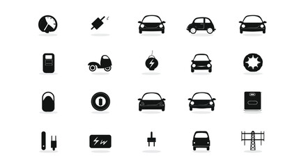 Icon sheet, simple shapes, Electric Car icons