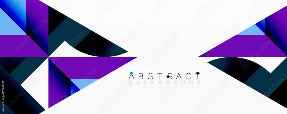 Poster abstract geometric design. purple, blue gradients create dynamic shapes on white background. modern,