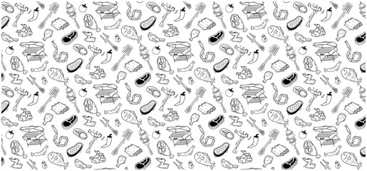 bbq steak beef doodle seamless pattern background food barbeque party