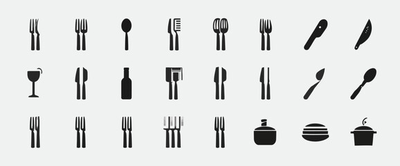 Icon sheet, simple shapes, Fork and Knife icons