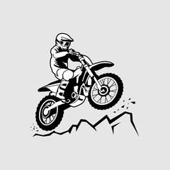 vector motocross rider black and white illustartion