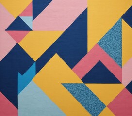 A vibrant mural featuring an array of colorful triangles in various sizes, creating a dynamic and eye-catching geometric pattern on the wall.