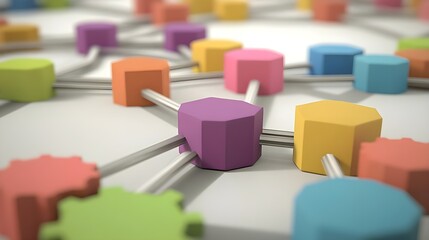 Colorful Octagonal Diagram Illustration with Vibrant Connection Nodes