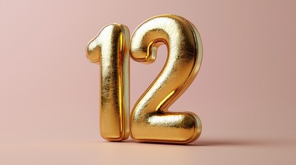 Fototapeta premium Gold balloonlike 12 shines on peach background