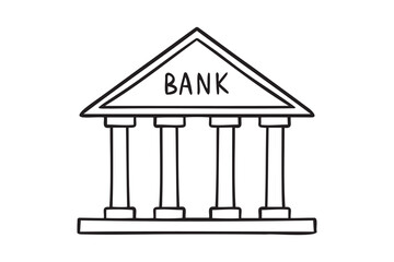 bank doodle hand drawn icon. Outline drawing bank building line clipart symbol