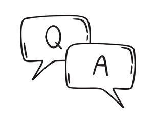 information icons. about info and questions. answer to a question. contacting support doodle hand drawn icon set. Outline drawing line clipart symbol collection