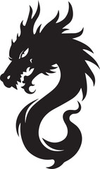 Dragon tattoo design, vector illustration, Dragon logo, black and white illustration of a stylized dragon, transparency background.