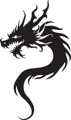 Dragon tattoo design, vector illustration, Dragon logo, black and white illustration of a stylized dragon, transparency background.