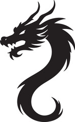Dragon tattoo design, vector illustration, Dragon logo, black and white illustration of a stylized dragon, transparency background.