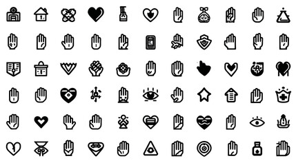 Icon sheet, simple shapes, Online Donation Hand icons