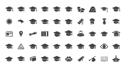 Icon sheet, simple shapes, Online Learning Graduation Cap icons