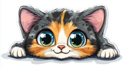 Fototapeta premium Cute Cartoon Kitten with Big Sparkling Eyes and Playful Expression