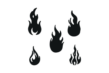 A bold black silhouette illustration of stylized fire flames isolated on a clean white background perfect for graphic design projects