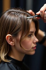 Fototapeta premium Close-up of textured hair being styled by skilled hairstylist, skilled, style