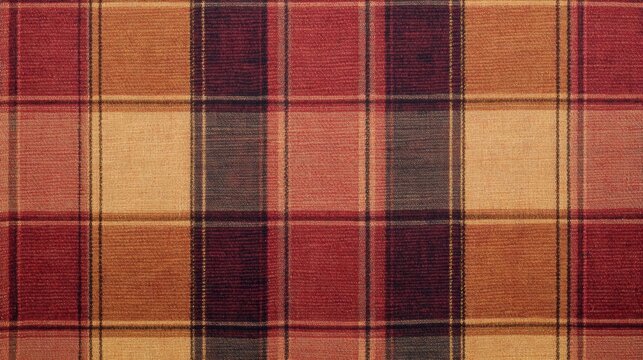 Classic plaid fabric pattern in warm tones, high detail, perfect for textile and fashion backgrounds