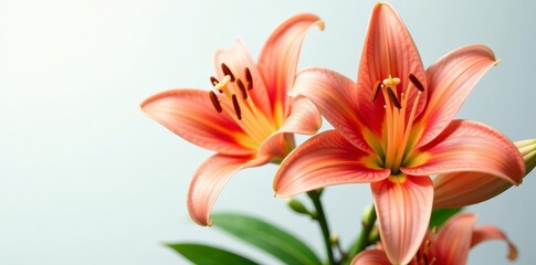 Naklejka premium Close-up of vibrant lilies on elegant white background, beautiful, nature