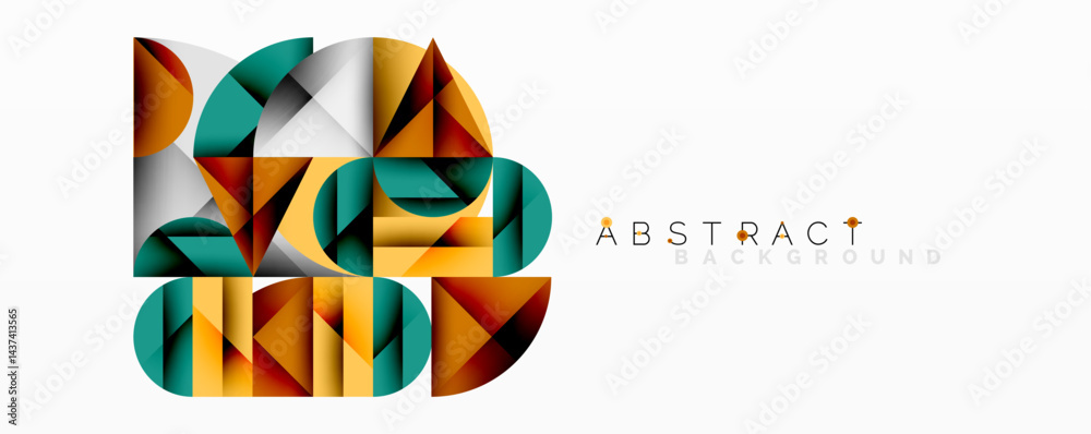 Aufkleber Geometric shapes overlap, creating dynamic composition. Colors include gold, teal, brown, white. Modern design element.