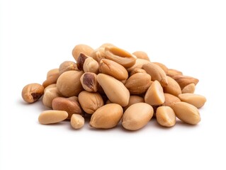 Pile of roasted peanuts on white background