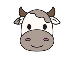 Cute cow face cartoon colored character doodle hand drawn icon. drawing cute cow face cartoon clipart symbol