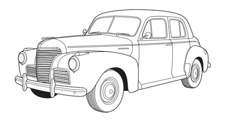 Forties Era Retro Sedan Car Outline for Childrens Vintage Automobile Coloring