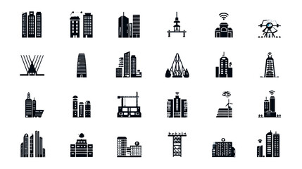 Icon sheet, simple shapes, Smart City Skyline icons