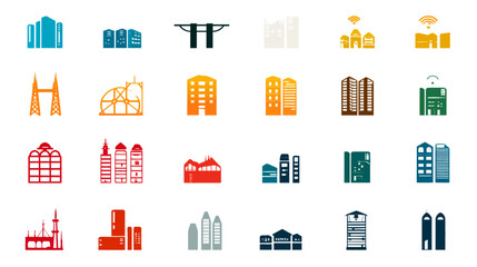 Icon sheet, simple shapes, Smart City Skyline icons