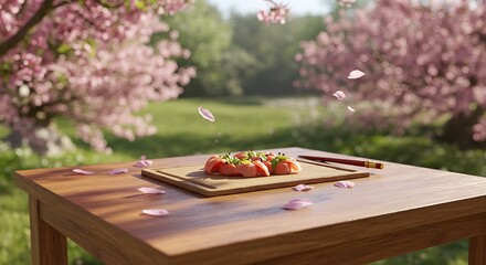 Sakura Serenity: Salmon Delight in a Tranquil Japanese Garden Setting