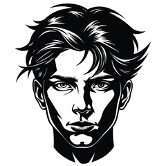 Monochrome Portrait of Young Caucasian Man with Stylish Hair and Intense Gaze