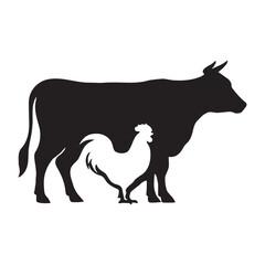 Cow and Rooster Icon, Logo, Vector Illustration, Farm Emblem