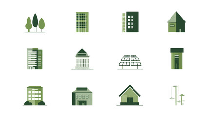 Icon sheet, simple shapes, Sustainable Building icons