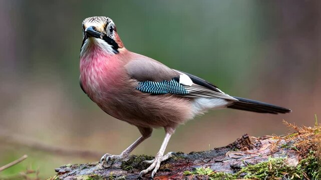 Eurasian Jay Perched on Log