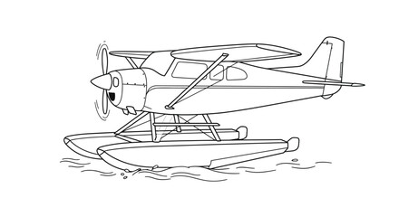 Outline of Small Seaplane with Floats Kids Aviation Coloring Book