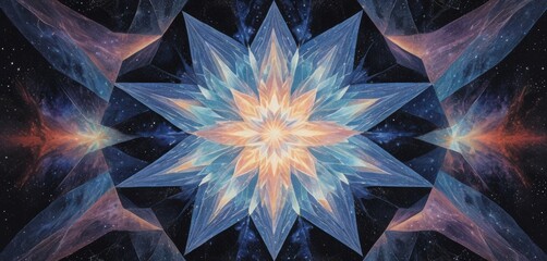 Naklejka premium A bright, luminous star at the center, radiating light, surrounded by a multitude of smaller twinkling stars against a deep, dark cosmic backdrop.