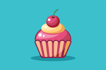 Isolated Cupcake with Cherry Vector Illustration