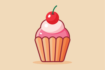 Isolated Cupcake with Cherry Vector Illustration