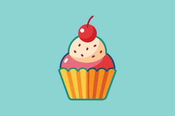 Isolated Cupcake with Cherry Vector Illustration