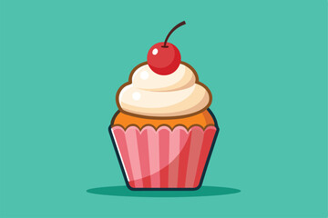 Isolated Cupcake with Cherry Vector Illustration